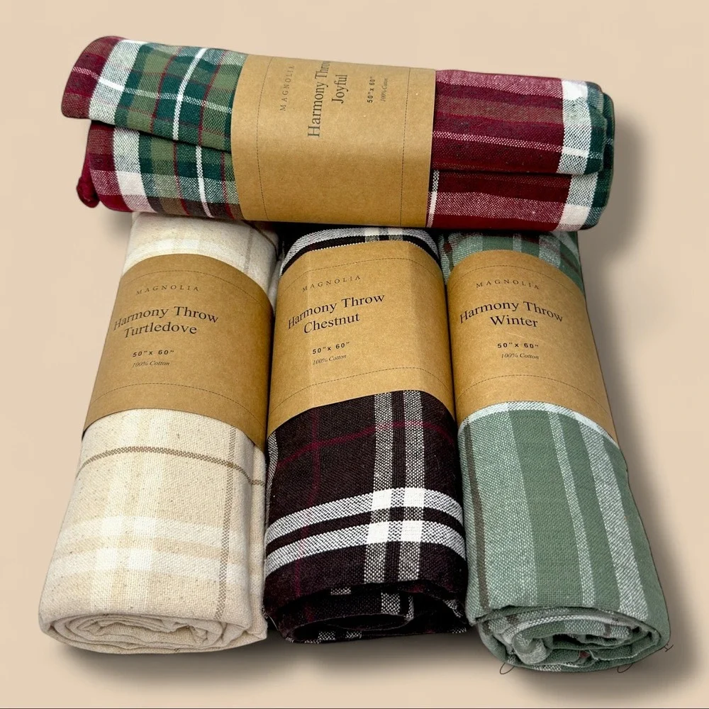 Magnolia‎ Harmony Throw Chestnut Brown Plaid 50x60 Cotton Fringed Christmas 2024